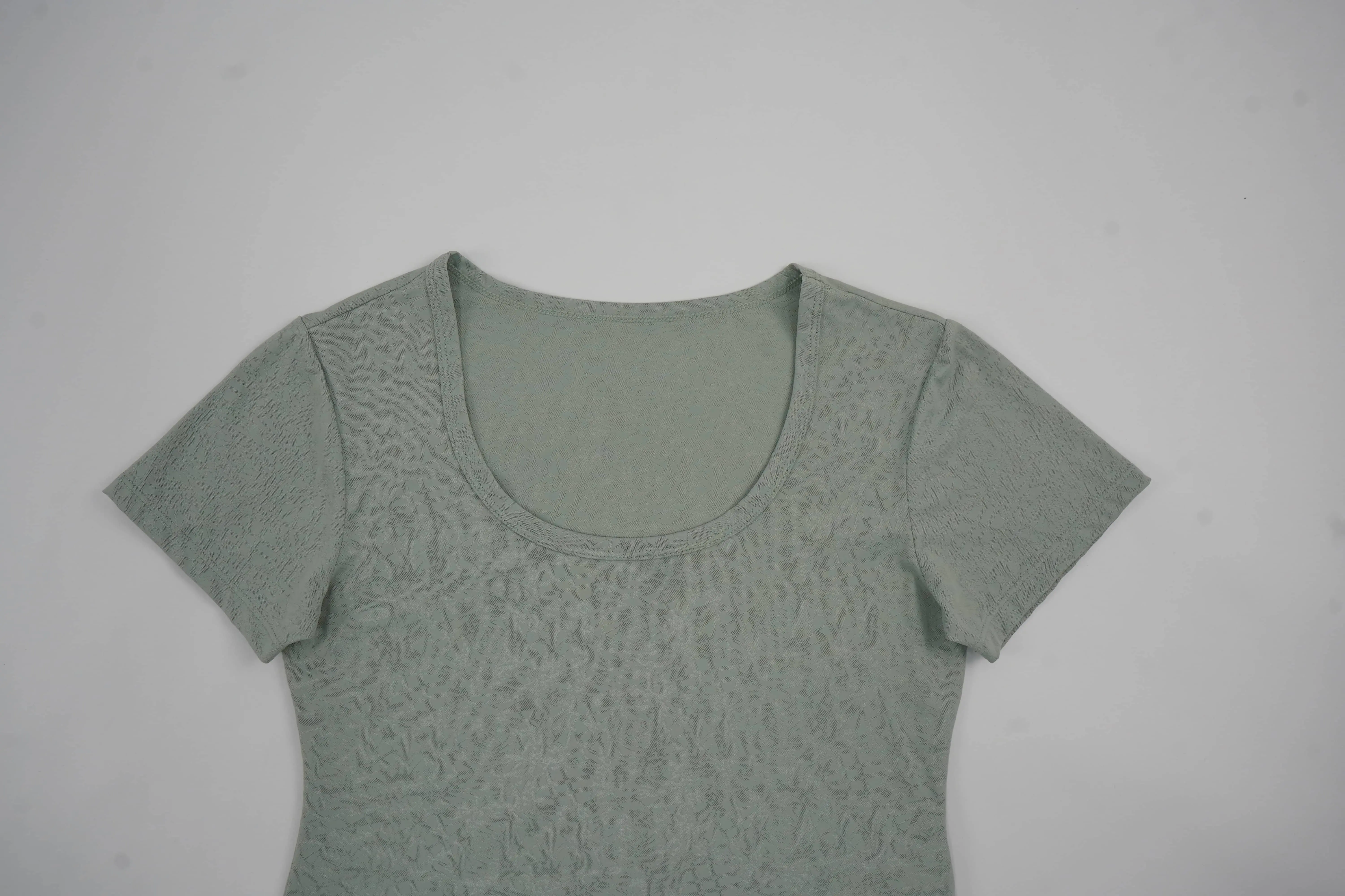 Jacquard slim fit, yoga short sleeves, slimming, rounded hem, sports top, women's, running breathable, quick-drying fitness clothes