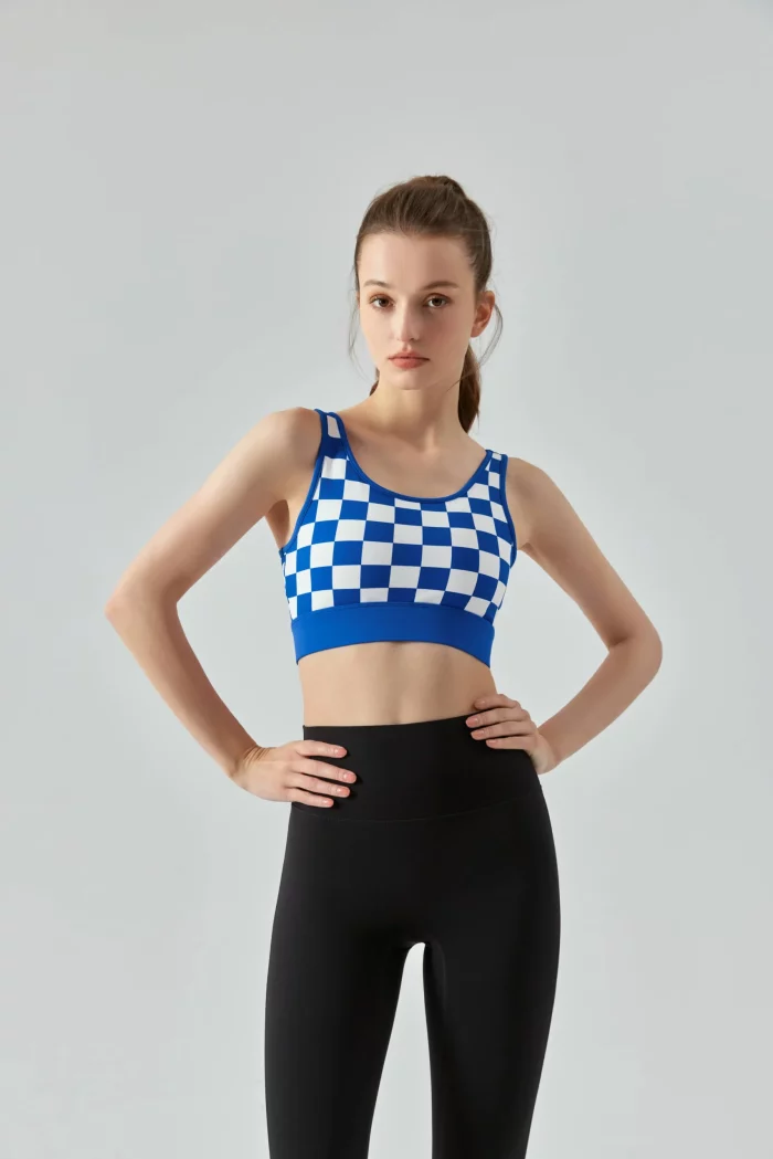 Nude Checkerboard Sports Bra-blue