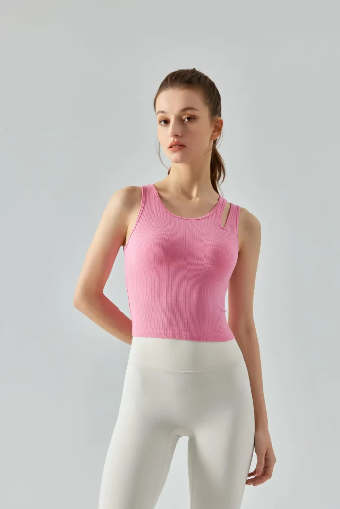 Ribbed Slim Fit Yoga Tops pink