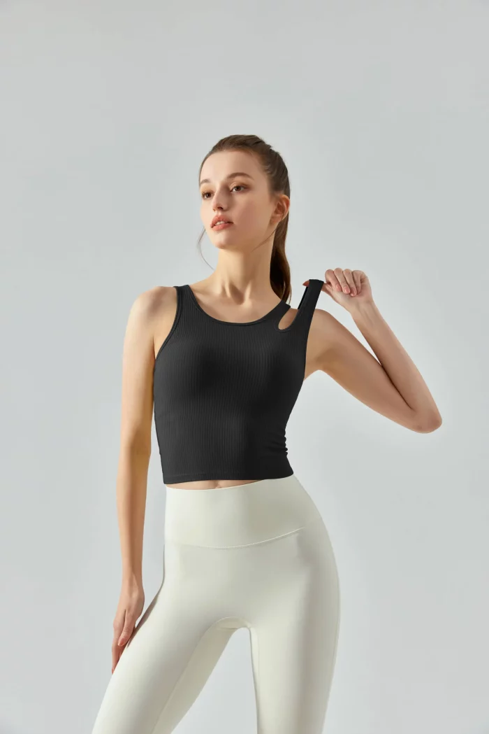 Ribbed Slim Fit Yoga Tops black