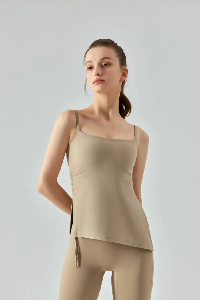 Seamless Sports Bra with Side-Pleating-khaki