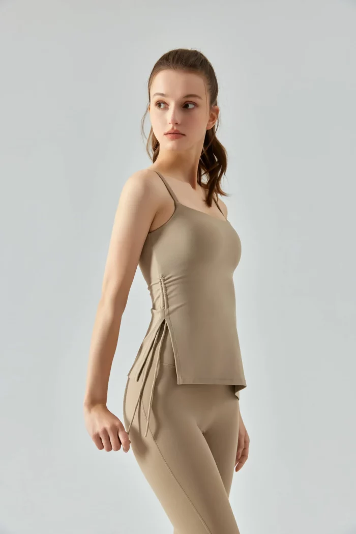 Seamless Sports Bra with Side-Pleating-khaki