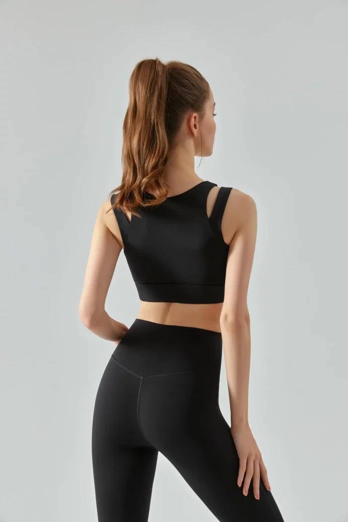 High Strength Front-Zip Sports Bra with Integrated Chest Pad black-back
