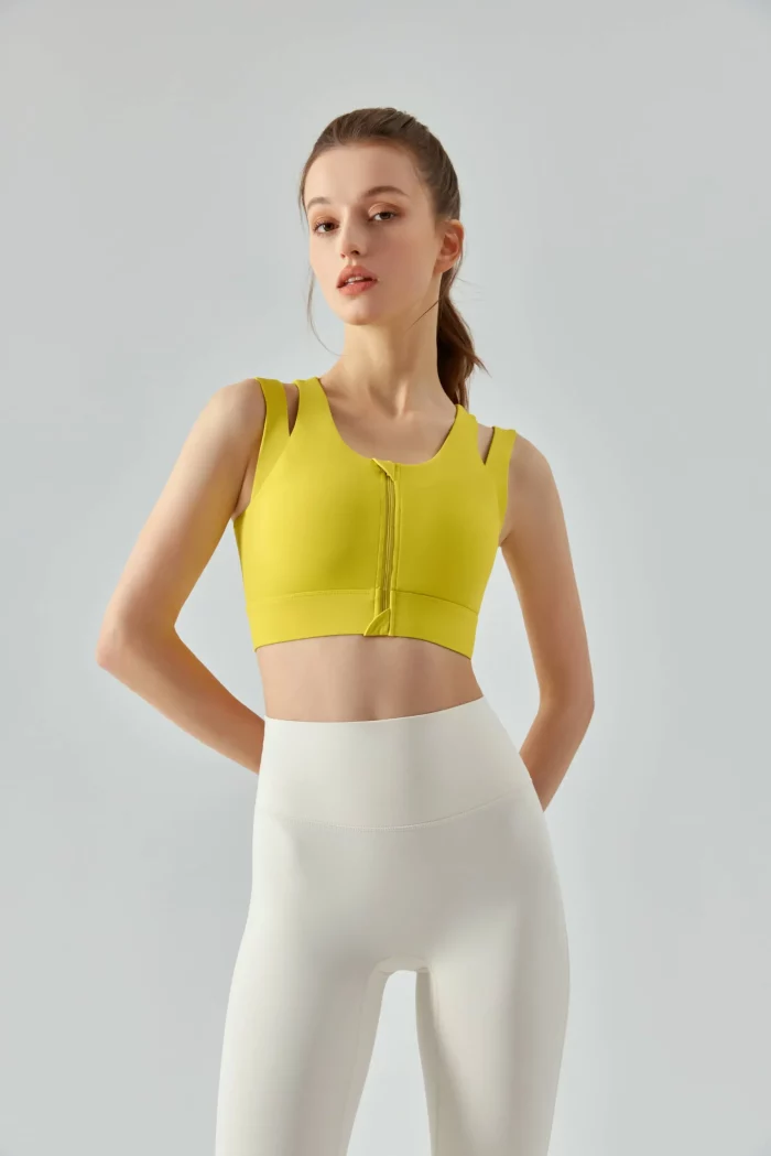 High Strength Front-Zip Sports Bra with Integrated Chest Pad yellow