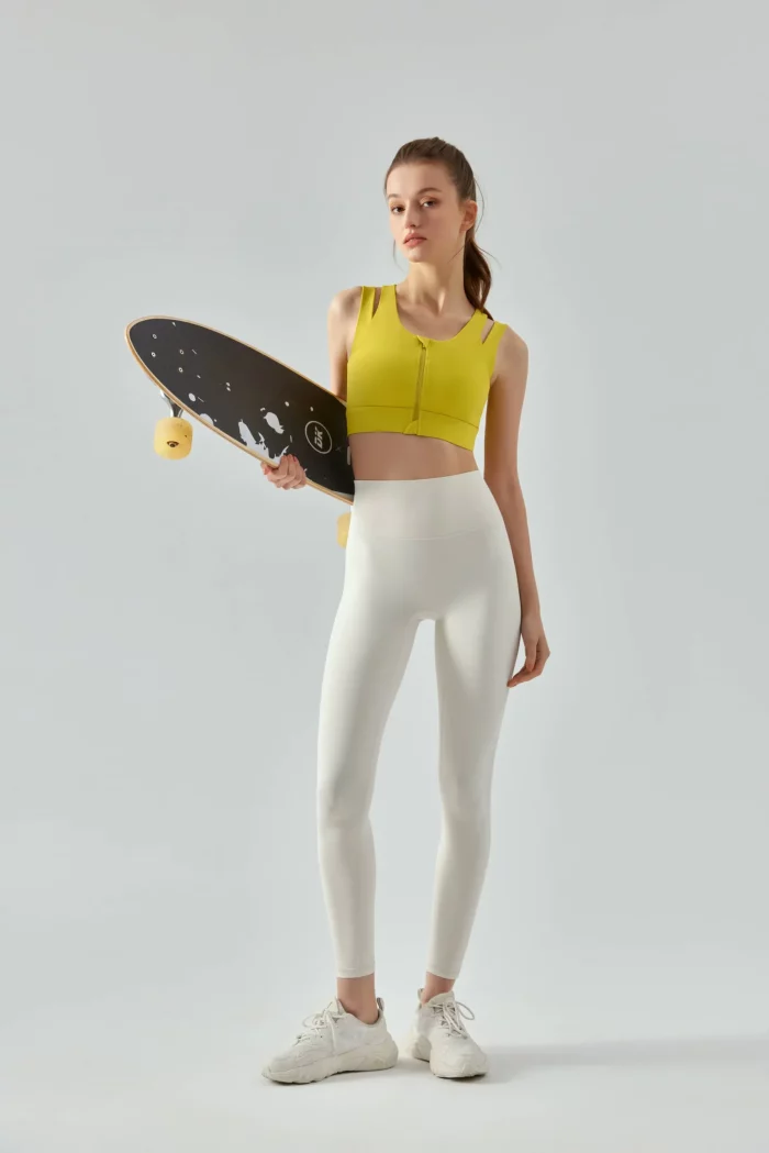 High Strength Front-Zip Sports Bra with Integrated Chest Pad yellow