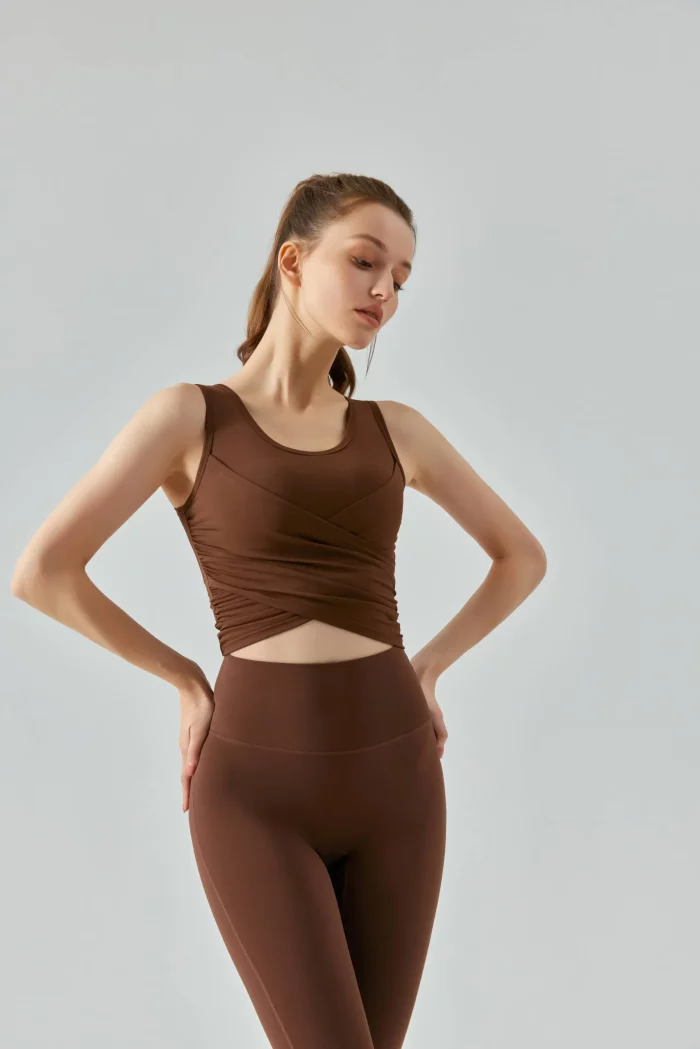 Women's Yoga Vest with Semi-Fixed Cup and Chest Pad-brown