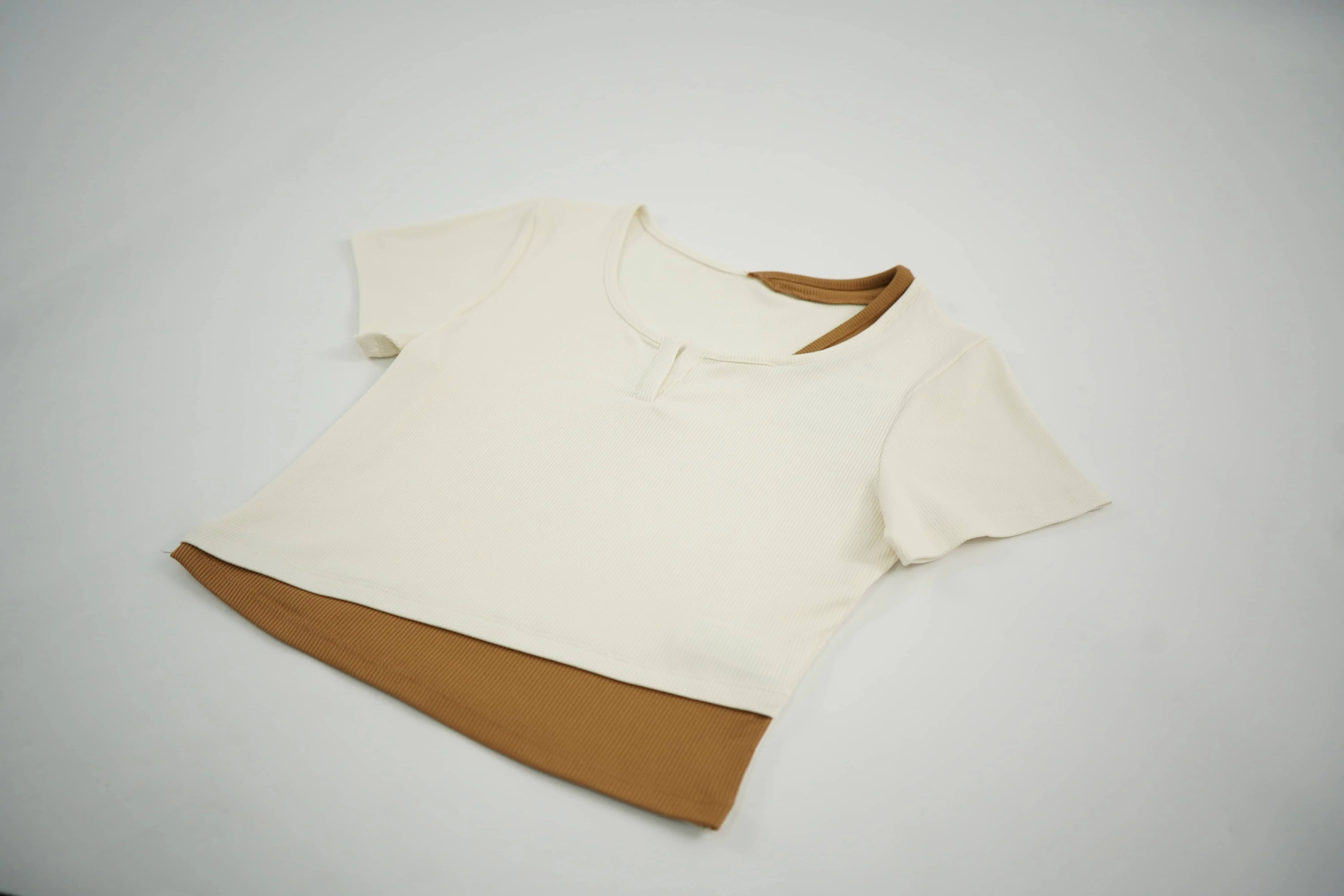 V-Neck Ribbed Yoga Short Sleeve T-Shirt
