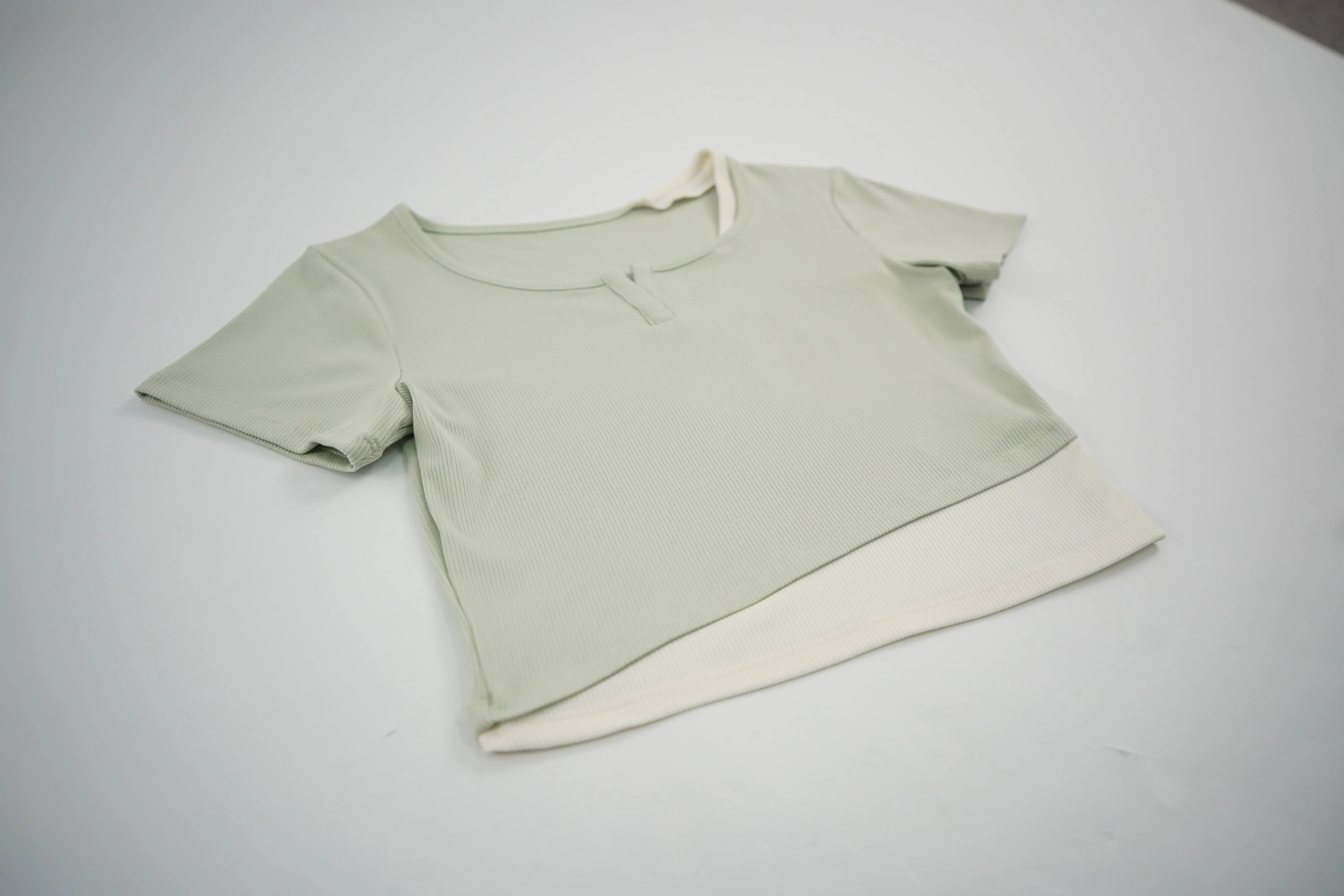 V-Neck Ribbed Yoga Short Sleeve T-Shirt