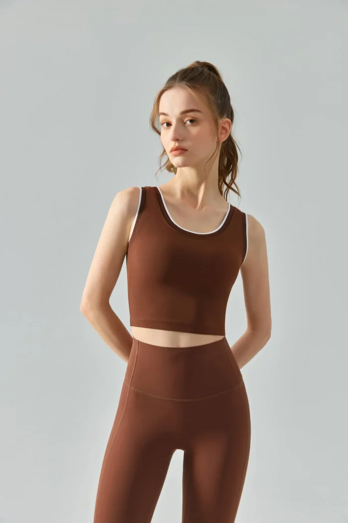 Wholesale Spliced Crew Neck Sports Bra for Women - Amazon Best Seller-brown