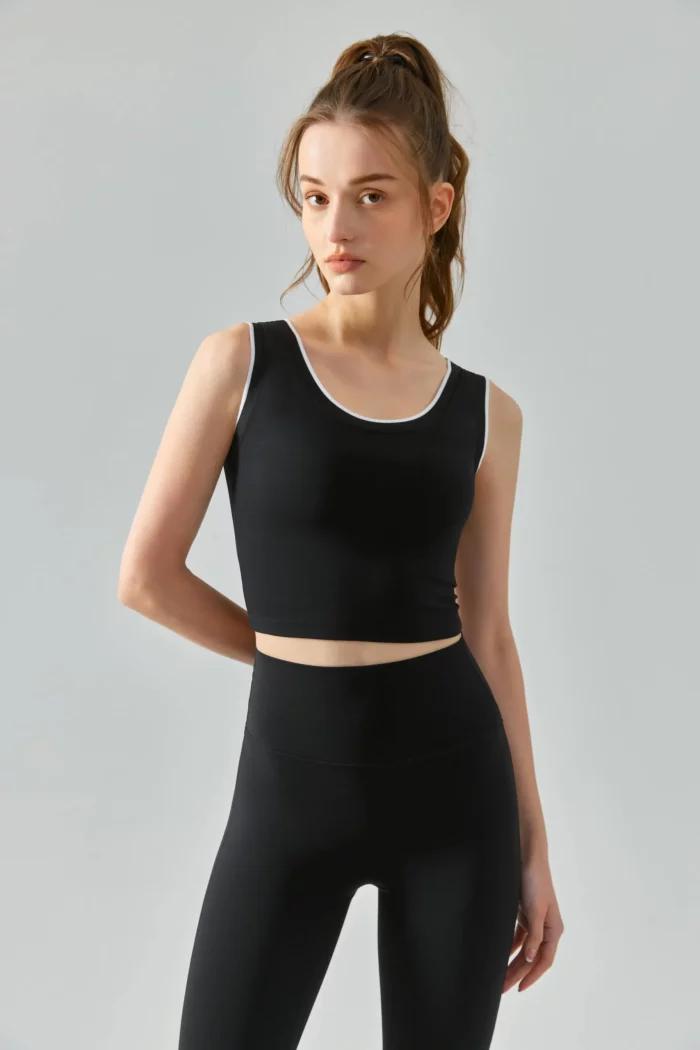Wholesale Spliced Crew Neck Sports Bra for Women - Amazon Best Seller-black