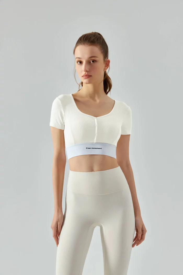 Colorblock Button-Up Short Sleeve Women's Quick-Dry Loose Fit V-neck Running Fitness Yoga Shirt