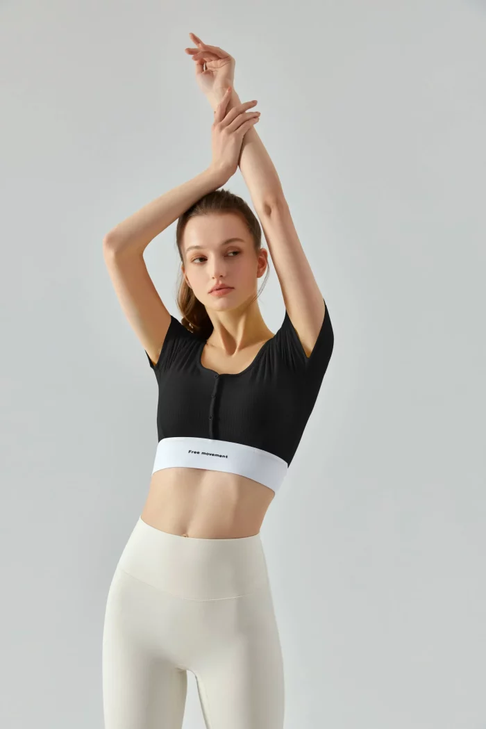 Colorblock Button-Up Short Sleeve Women's Quick-Dry Loose Fit V-neck Running Fitness Yoga Shirt