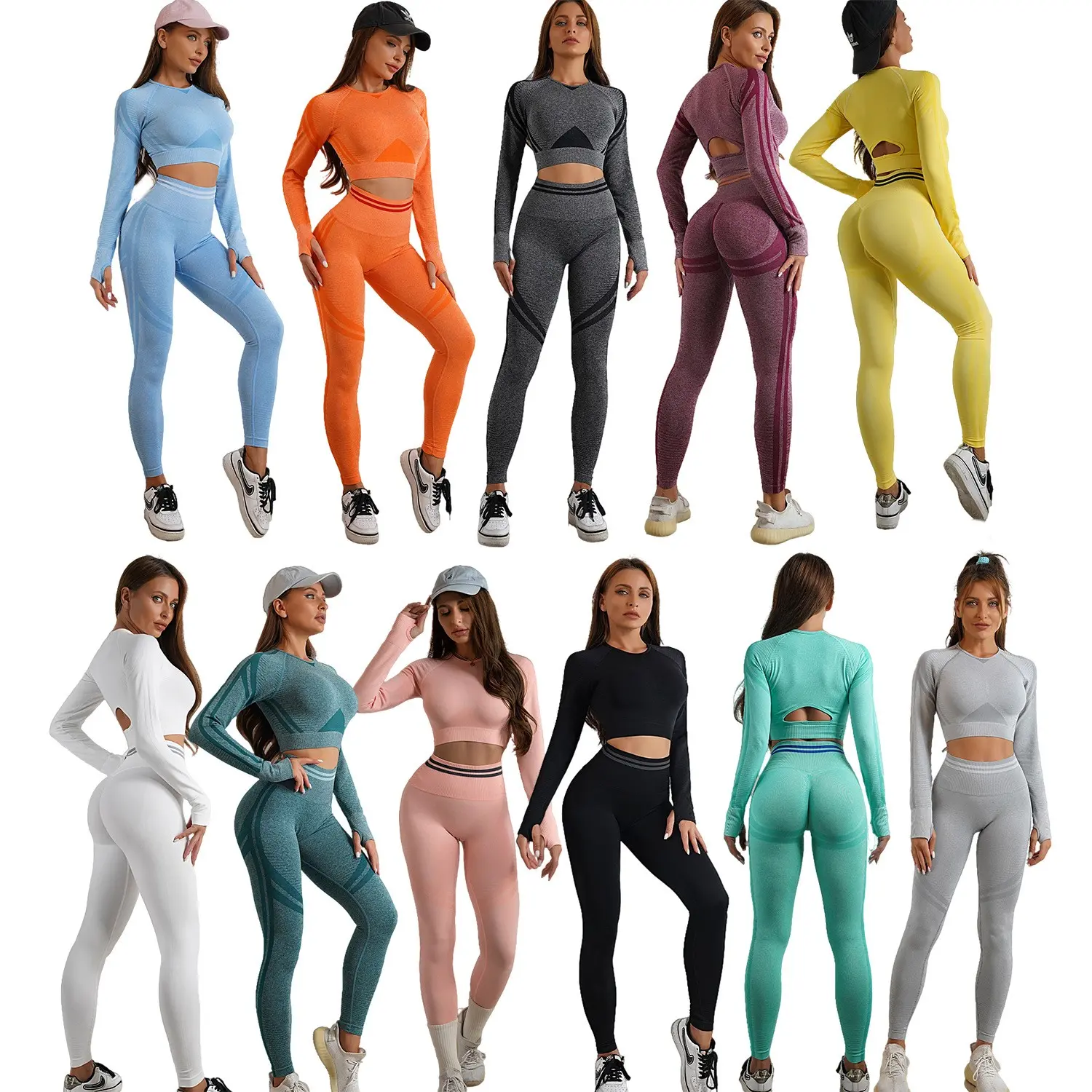 Aprilluck Premium Sportswear Set for B2B Market – Long-Sleeve Top, Pants, and Sports Bra